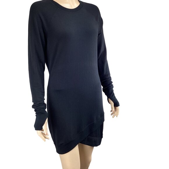 Athleta Dress Size XS Xsmall Criss Cross Sweatshirt Black Long-Sleeve Modal Tuni - Picture 4 of 7
